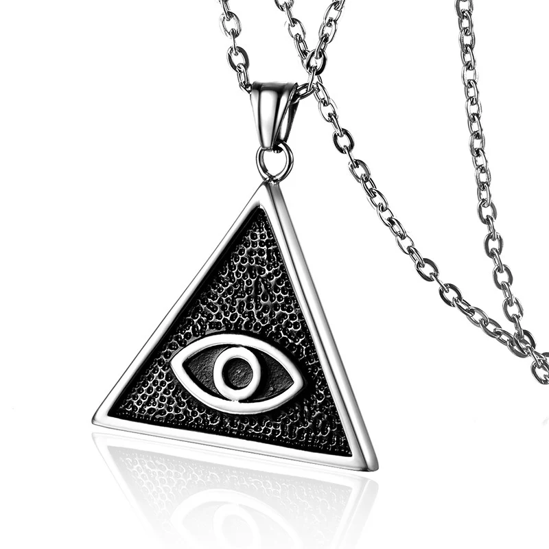 Punk Stainless Steel Eye of God Triangle Pyramid Pendant Necklaces for Men Jewelry Drop Shipping