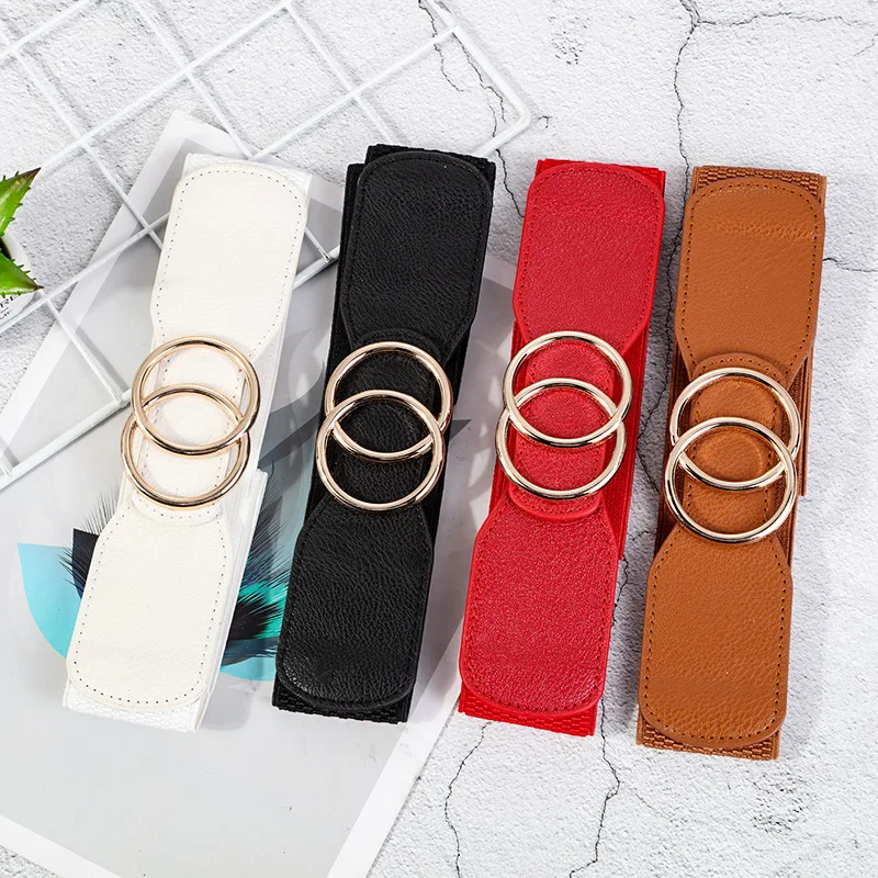 New Elastic Wide Women Belt Brand High Quality Golden Shuang Huan Kou Girdle for The Ladies Shirt Sweater Dress Decoration Strap