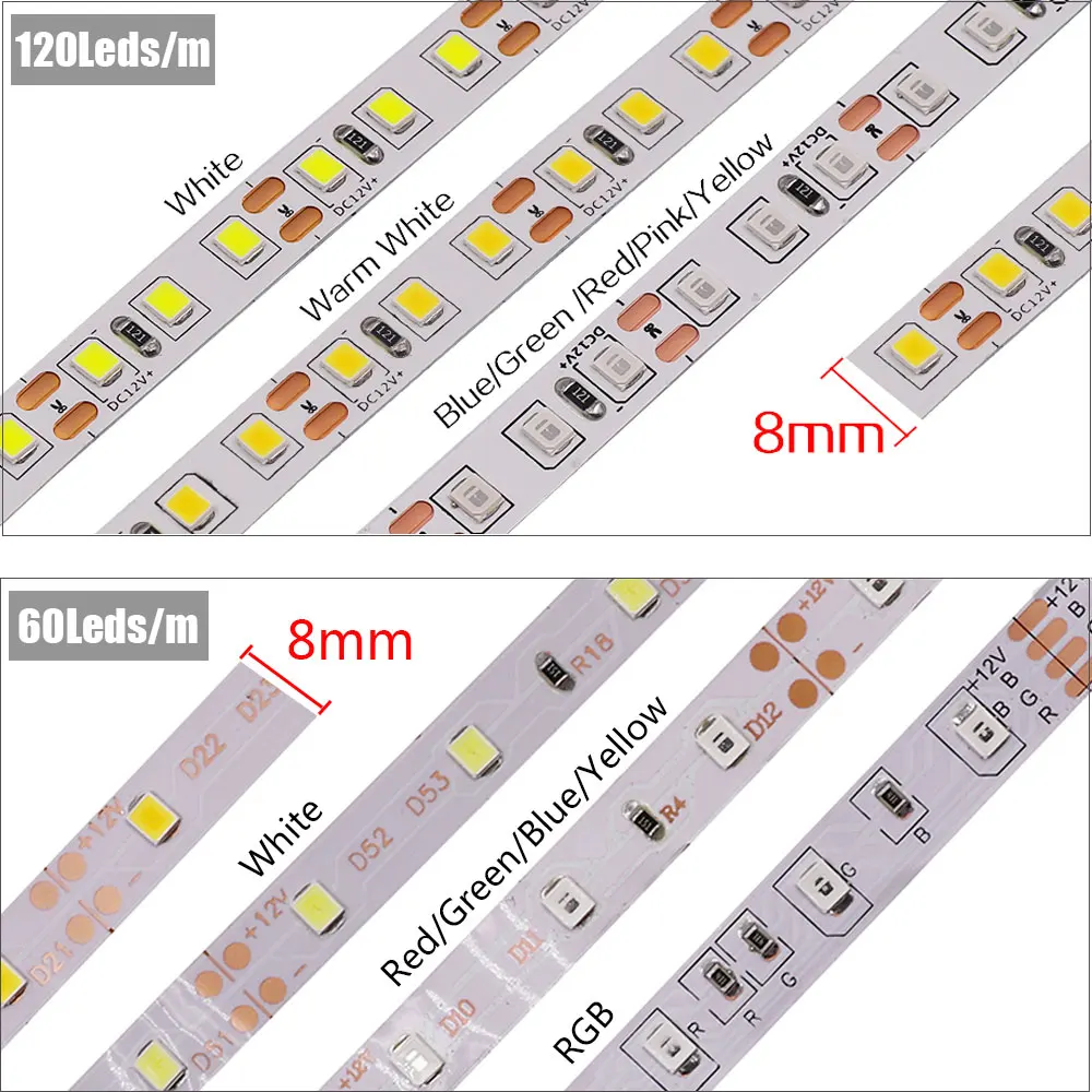 5M LED diody na wstążce wodoodporna 12V 5050 biała taśma LED 60 leds/m 120 leds/m elastyczna lina RGB 2835 Luces LED lampa do wystroju pokoju