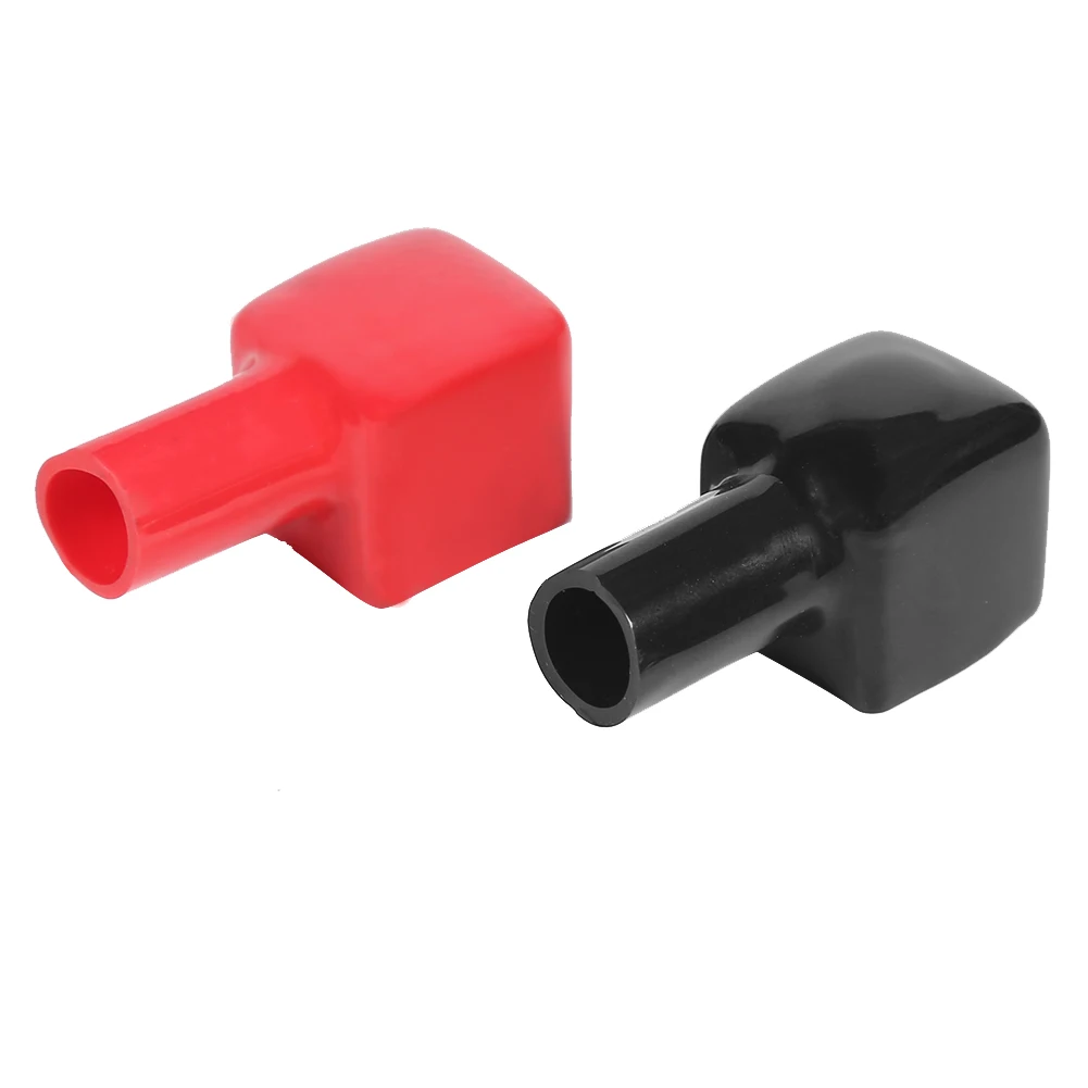 2PCS Universal Red +Black Square Motorcycle Battery Terminals Protection Sleeve Rubber Positive Negative Pole Covers