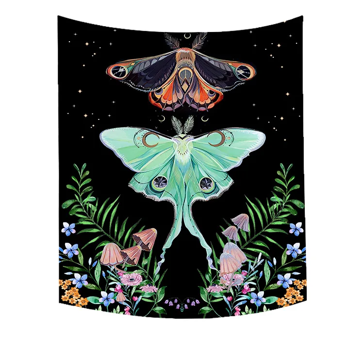 Garden tapestry moon phase tapestry flowers vines black background cloth home decoration wall carpet hanging cloth
