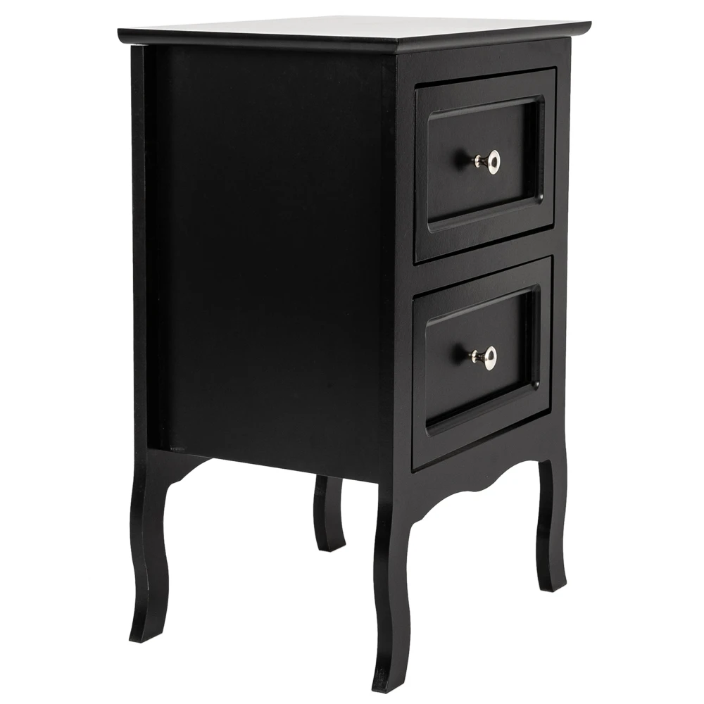 Country Style Two-Tier Night Table Nightstand  Side Table Large Size Black 60 x 40 x 30cm