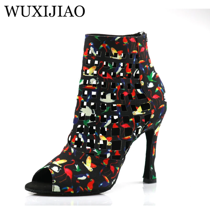 WUXIJIAO Laser Mesh Tricolor Latin Dance Shoes Ladies Salas Ballroom Dance Shoes Waltz High Heels