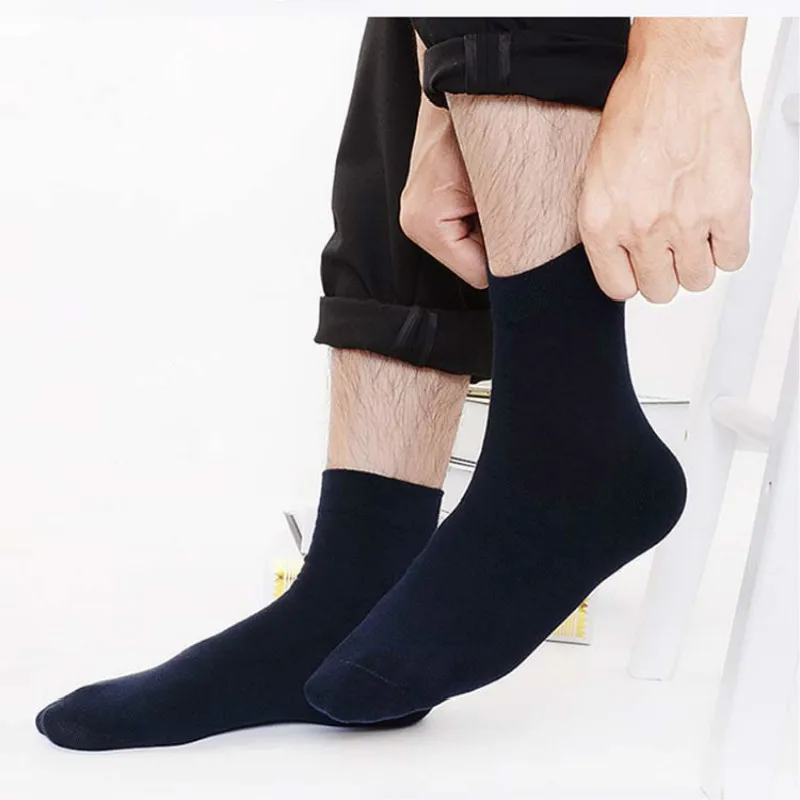 Chaussettes en coton pour hommes, 5 paires, de haute qualité, de couleur unie, décontractées, élastiques, respirantes, pour printemps et automne