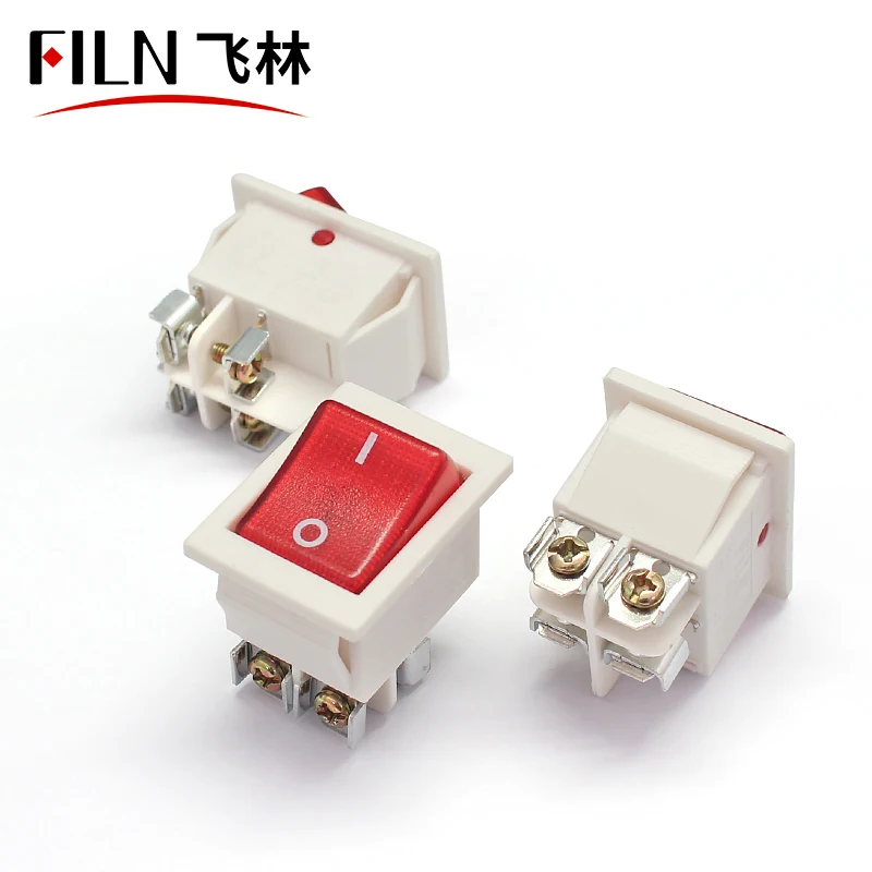 

FILN 22x28mm WHITE Body on off 16A/250V 4 screw pin DPST T85 Auto Boat Marine Toggle Rocker Switch with LED 220V