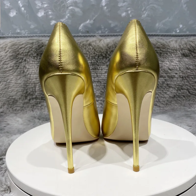 Tikicup Shiny Gold Matte Women PointyToe High Heel Wedding Party Shoes Sparkly Ladies Slip On Stiletto Pumps Large Size 33-45