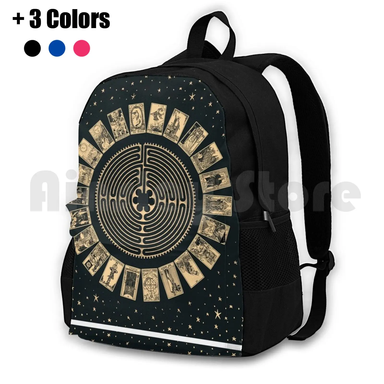 Labyrinth And Tarot Wheel Outdoor Hiking Backpack Riding Climbing Sports Bag Labyrinth Major Arcana Tarot Tarot Deck Tarot Art