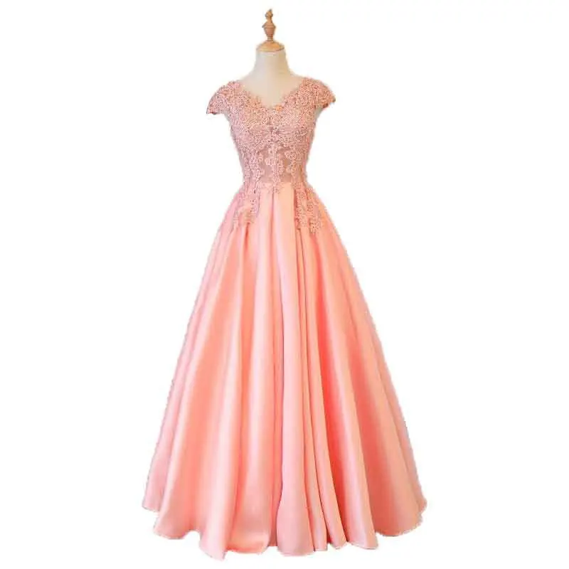 Schoonheid Emily Gorgeous 2023 Lange Kant Applicaties Roze Avondjurken V-hals Mouwloos Plisse Prom Gown Voor Ceremonie Feestjurk