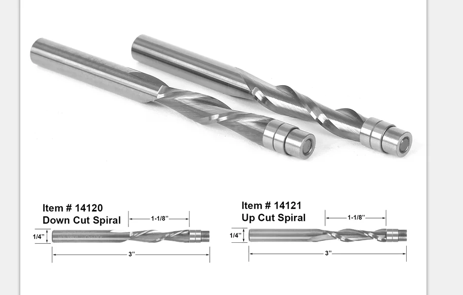 Chắc Chắn Carbide 2 Sáo Xả Viền Router Bit Mang Hướng Dẫn-Xoắn Ốc Upcut/Downcut-1/4 “1/2" lắc Chân