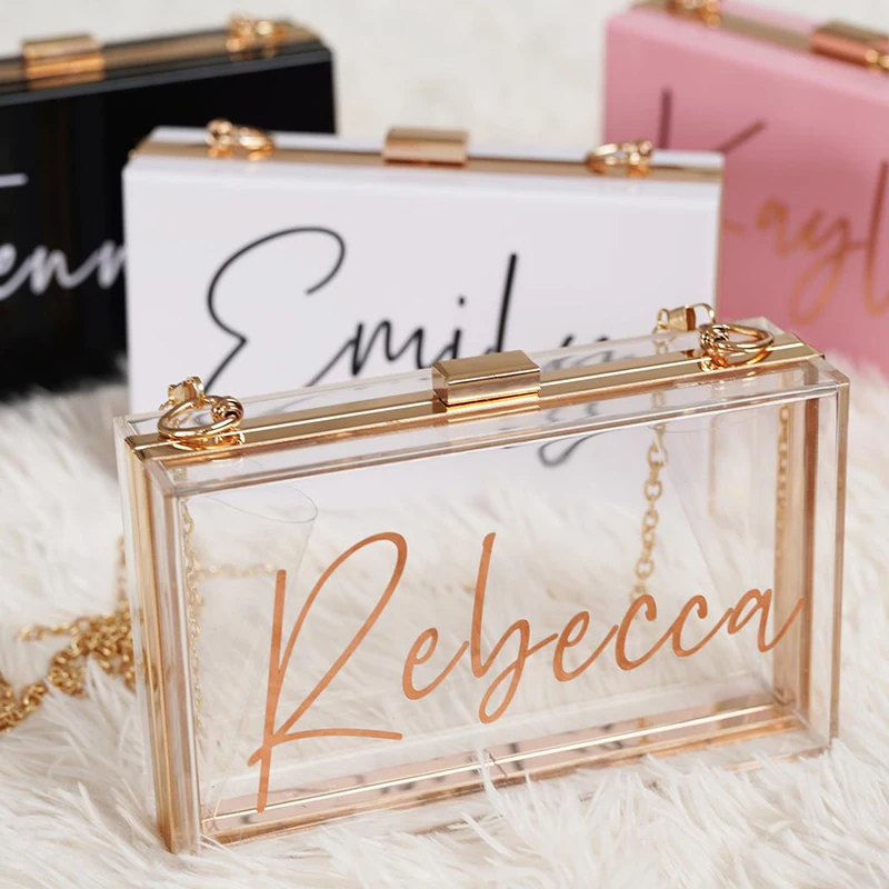 Personalized Acrylic Clutch Bridesmaid Gift Clear Crossbody Makeup Bag Bachelorette Party Favor Wedding Gifts For Guests