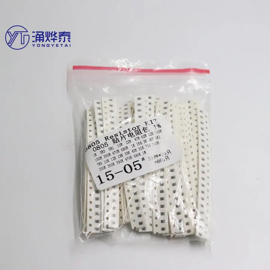 Imagem -02 - Assorted Smd Resistor Kit Kit de Amostras 1ohm1m Ohm 33 Valores 20 Pcs = 660 Pcs 0805