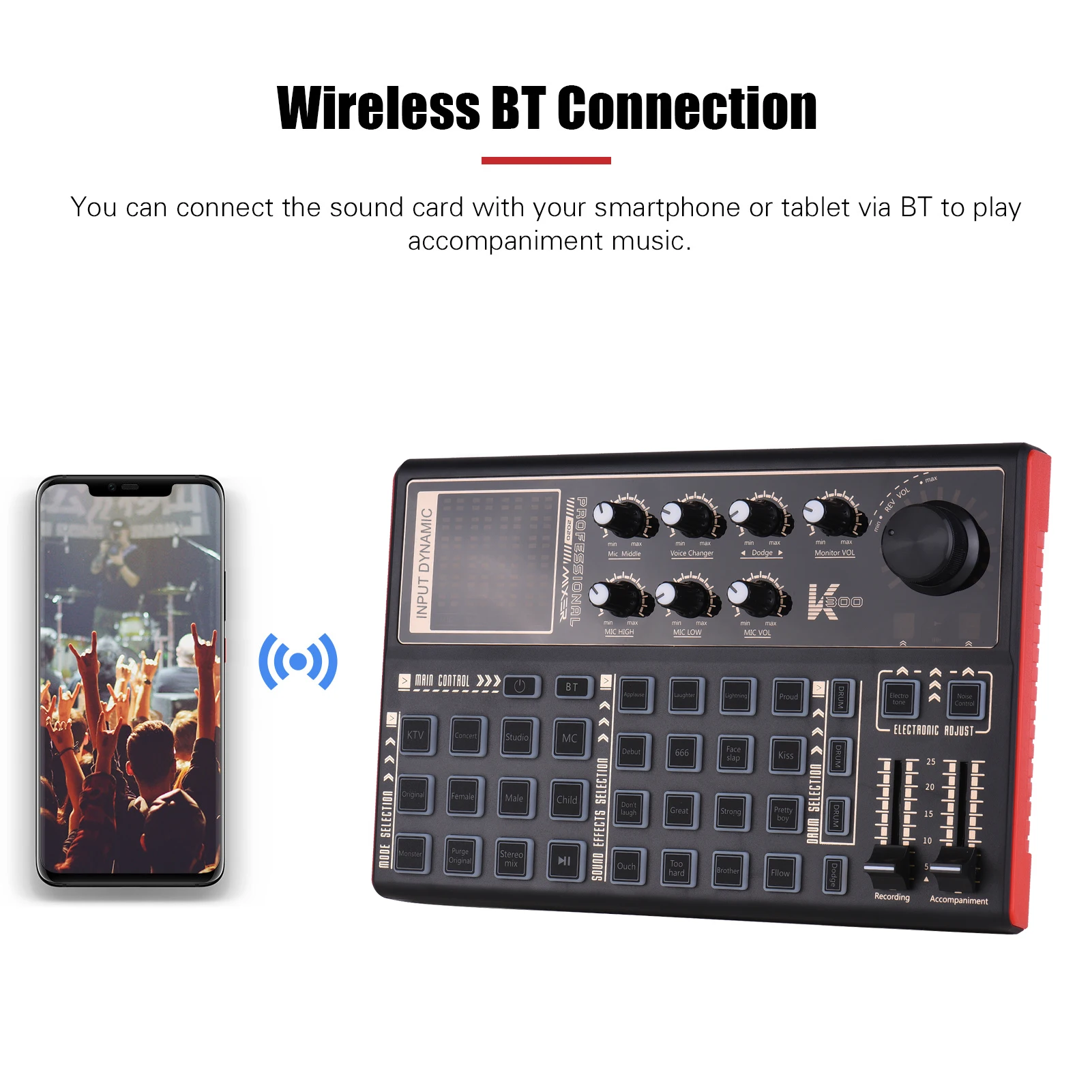 Muslady K300 Live Sound Card External Voice Changer Audio Mixer