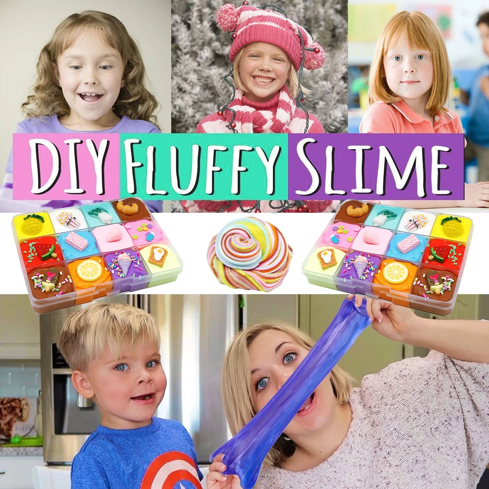 

DIY Fluffy Slime Fruit Dish Slime Mud Nontoxic Sensory Gift Kids Adult Stress Reliever Toy