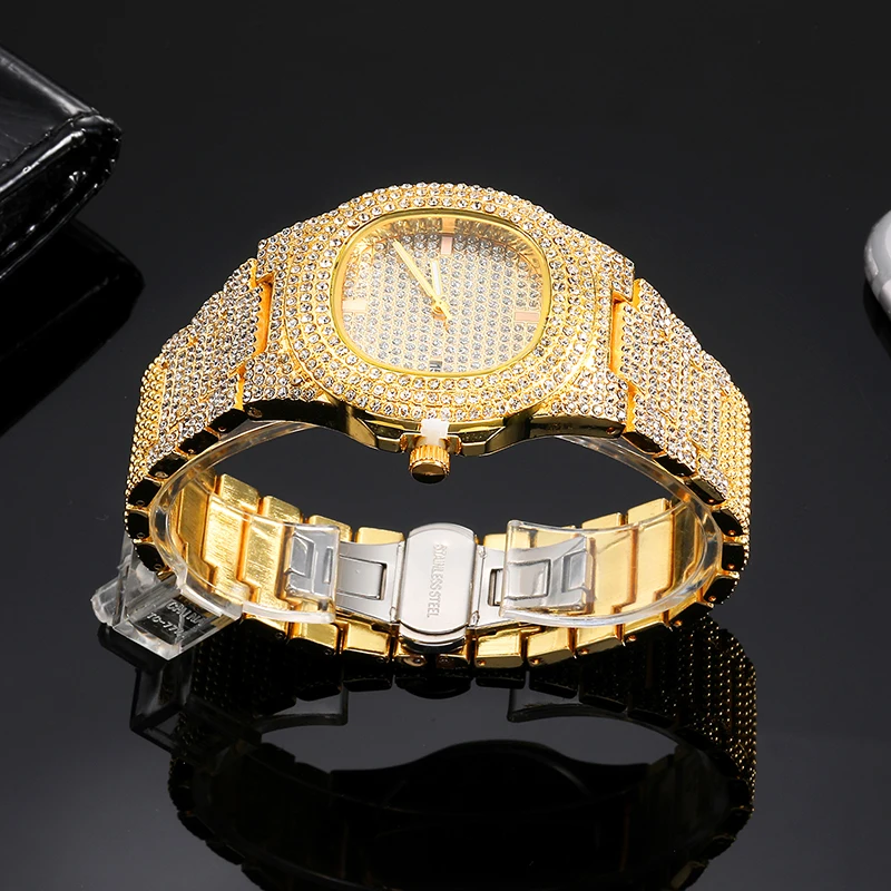 2021 Top Fashion Reloj Mujer European And American Most Popular Luxury Gold Full Diamond Stainless Steel Business Ladies Clock