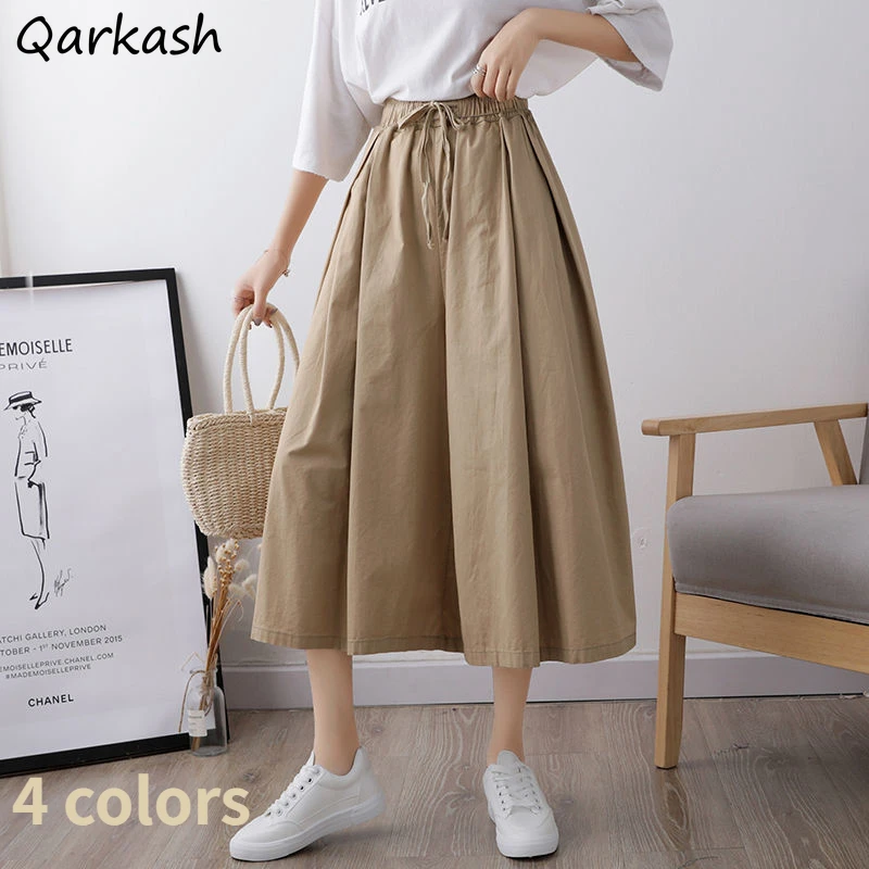 Loose Pants Women Ankle-length Soft Summer 4 Colors Japan Style Minimalist Female Elegant Trousers Elastic Waist Popular Retro