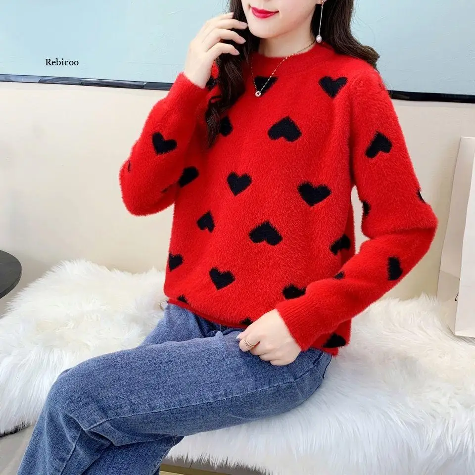 Autumn and winter women's new bottomed sweater women's fashion autumn knitted pullover spring and autumn peach heart sweater