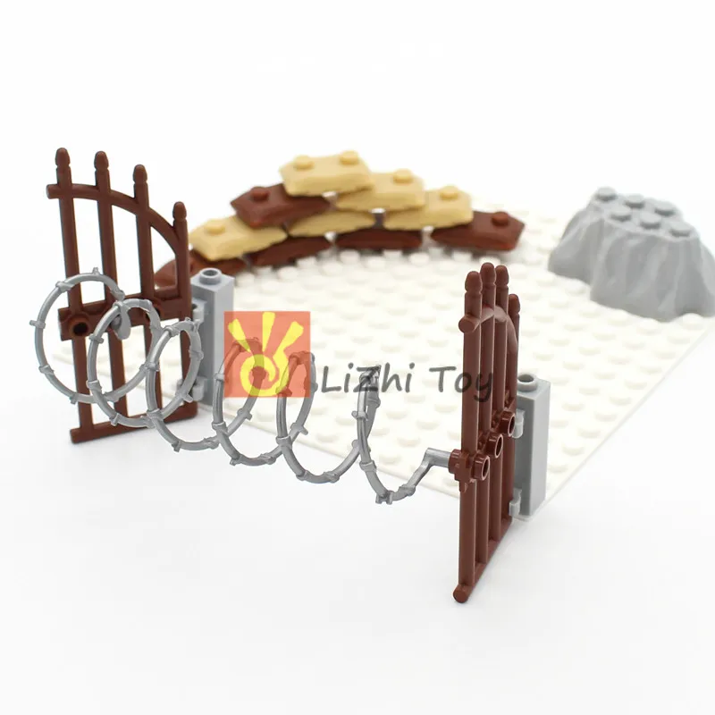 

Building Blocks Military Army Weapon Fence Barriar Mini Rail City Police Roadblock Iron Wire Obstacles Series Accessories Bricks