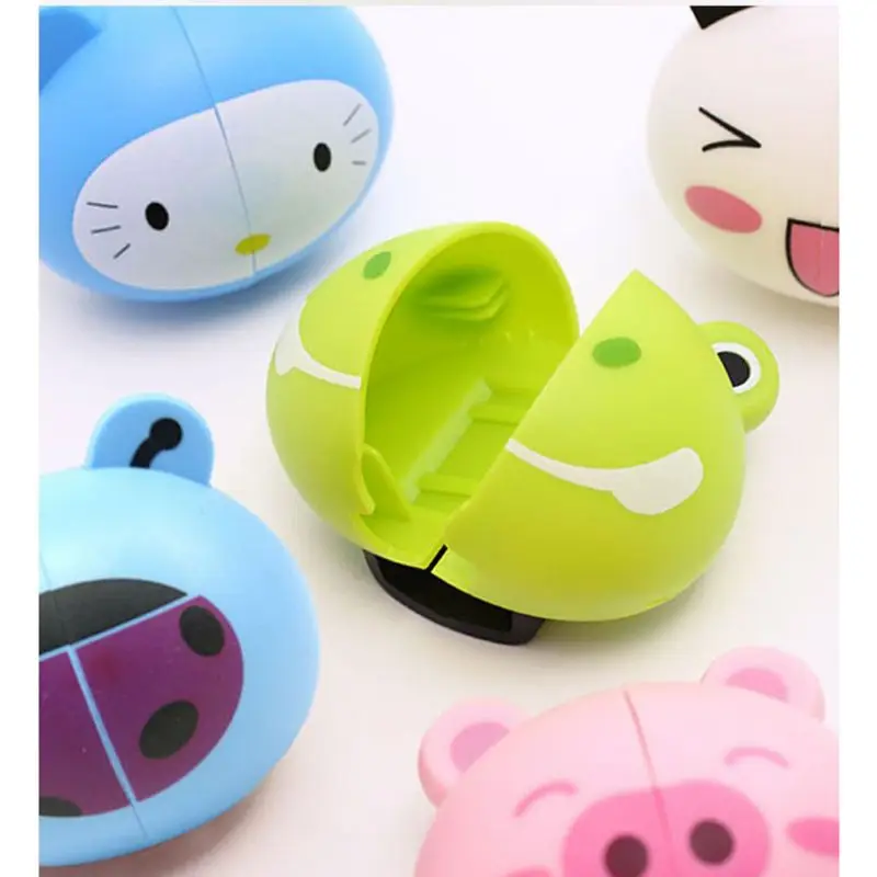 Kids Cute Cartoon Animal Head Shaped Toothbrush Holder Cover Two Suction Cup Colored Wall Mounted Bathroom Accessories Random