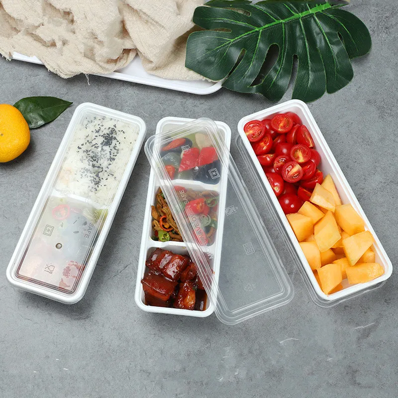 25pcs High quality thick plastic small lunch box outdoor picnic food packaging boxes 1 gird/2 grid/3 grid white/black snack box