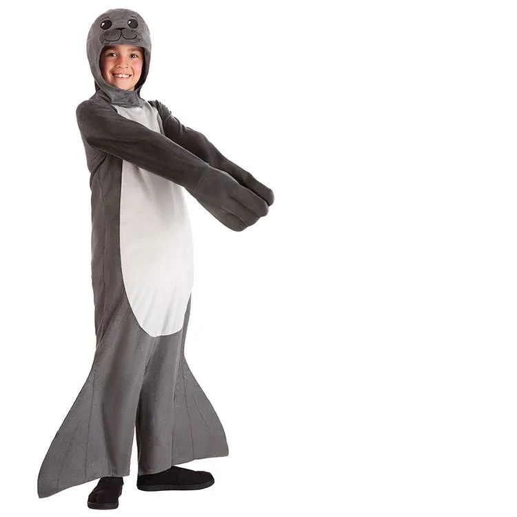 Zima flanelowe ciepłe dorosłych dzieci Cartoon zwierząt lew morski Onesies Seal kombinezony Seal Cosplay kostiumy Homewear na Halloween