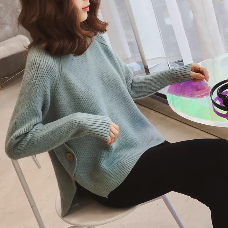 

H9520 Autumn Winter Pullover Sweater Female Korean Semi-high Collar Loose Jumper Tops Long Sleeve Bottoming Sweaters Clothing