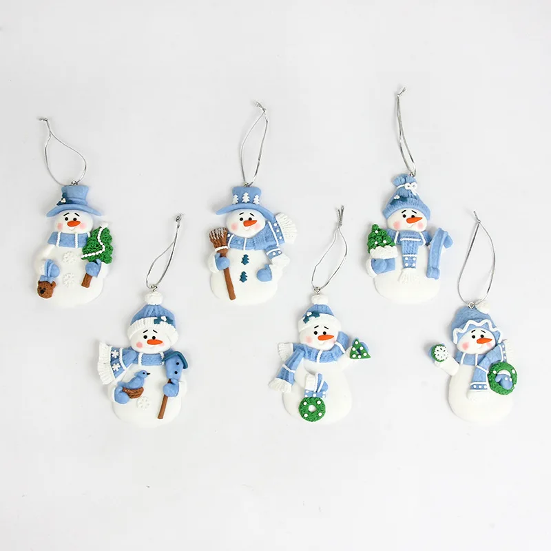 12 Pcs Christmas Little Snowman 6 Style Christmas Soft Clay for Chrismas Tree Pendent Decoration Home Holiday Party Supplies