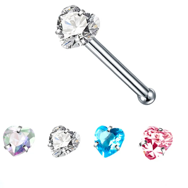 Crystal L Shape Nose Stud Set Stainless Steel