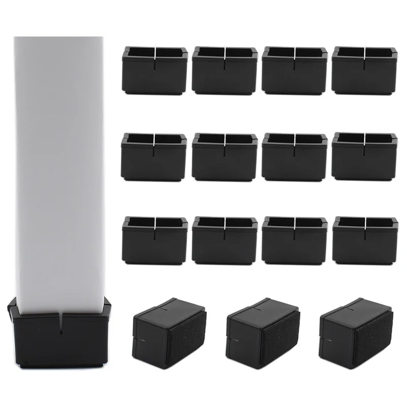 

16Pack Chair Leg Floor Protectors Chair Leg Caps Length(49-53mm) Width(24-30mm) Table Chair Feet Protectors with Felt Pads Black