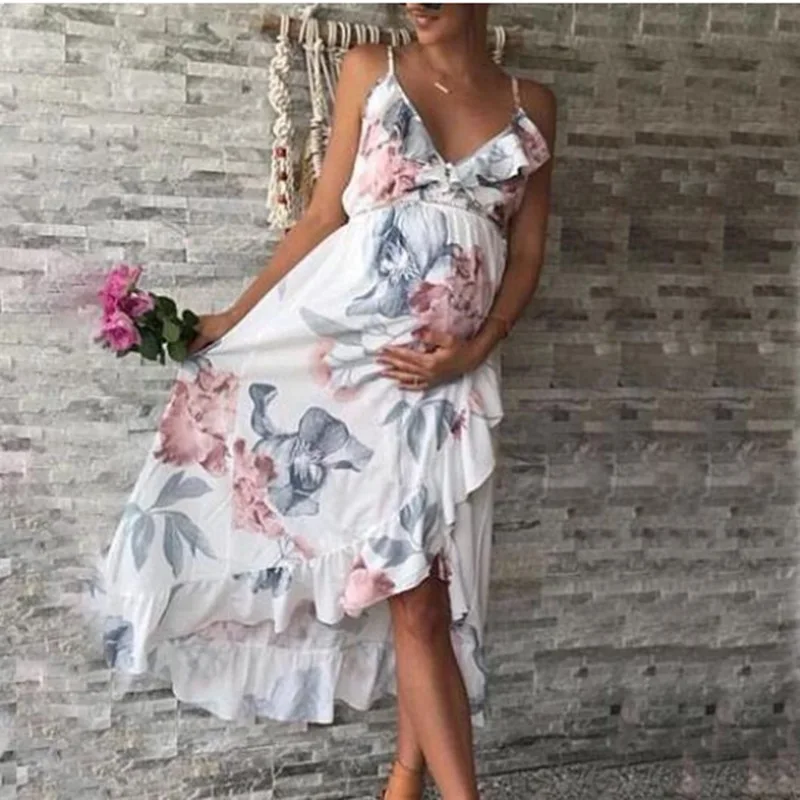 Maternity Dress Ruffled Pregnancy Clothes Print Maternity Clothes Elegant Loose Irregular Maternity Clothes Plus Size Maxi Dress