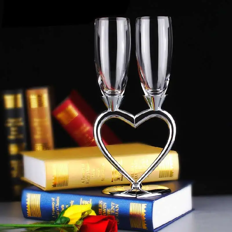 Creative Wedding Toasting Champagne Glasses Heart Silver Crystal Wine Glass Home Party Champagne Flutes Valentine\'s Day Gifts