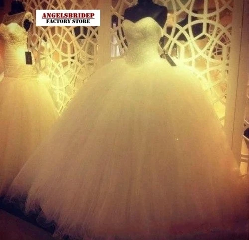 

Angelsbridep Sweetheart Tulle Ball Gown Wedding Dress Vestido De Novia Sparkly Beaded Bridal Wedding Gowns Robe De Mariage