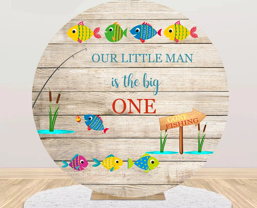 Our Little Man 1st Baby Shower Round Photography Background cover Photo Backdrop Birthday Party Decoration Gone Fishing  865