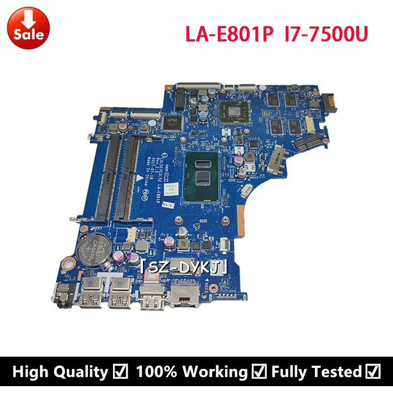 

For HP 15-BS Laptop Motherboard 928640-601 928640-001 924757-001 CSL50/CSL52 LA-E801P Mainboard With i7-7500U CPU 2GB GPU