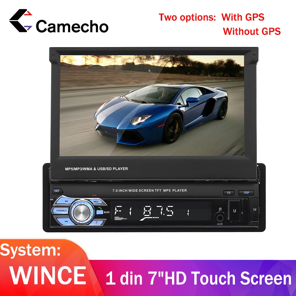 

Camecho Car Radio 1 Din Android 7" GPS Navigation Bluetooth Camera Retractable Screen Audio USB Radio Stereo Multimedia Player