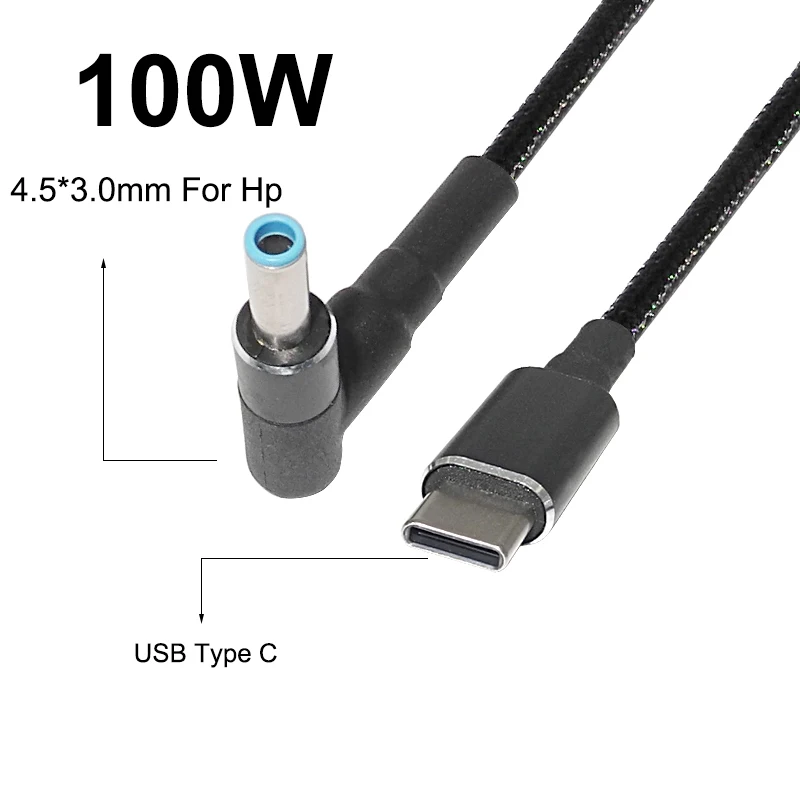 100W PD USB C to 4.5x3.0mm Dc Power Charger Converter USB Type C Adapter Cable Cord for HP Notebooks Stream 11 13 14 15 Spectre