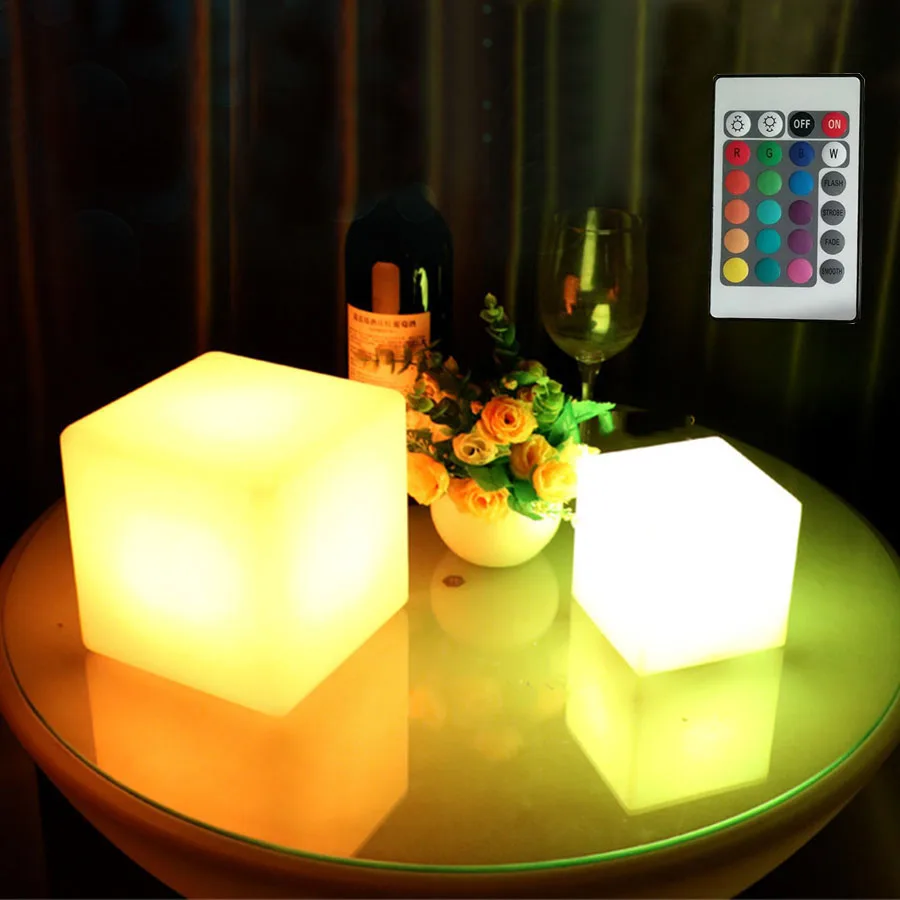 Beiaidi New Color Changing Rechargeable With Remote Creative Cubes Table Lamp Waterproof Romantic Decorative Lighting Pool Bar