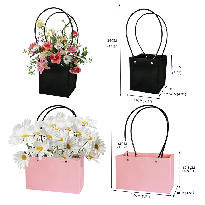 Boîte à Fleurs Portable en Papier Kraft, Sac Cadeau Pratique avec Poignée, Emballage en Carton pour ixde Mariage, Rose