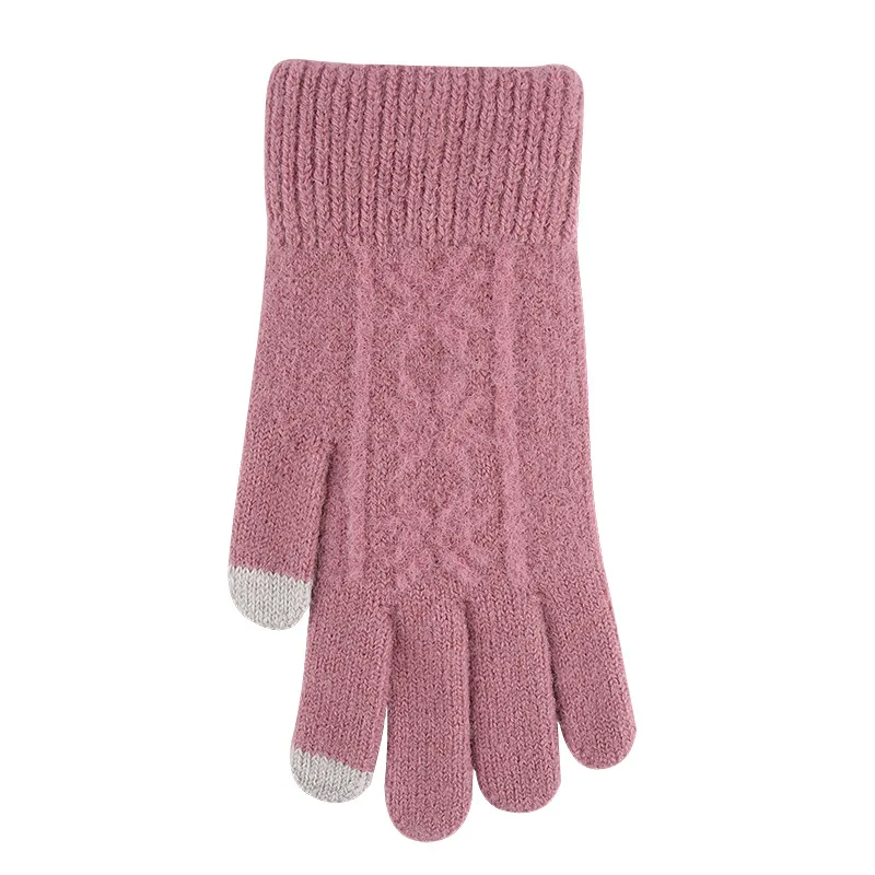 New Women Keep Warm Touch Screen Knitted Gloves Christmas Maple Leaf Jacquard Elegant Female Thicken Plus Cashmere Soft Gloves