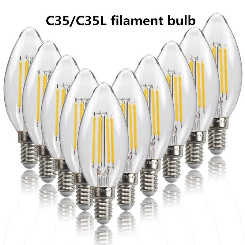 Edison Bulb Vintage Retro Decor Incandescent Ampoule 40W 220V C35 C35L 2W 4W 6W Candle LED Filament Light Bulb for Chandelier