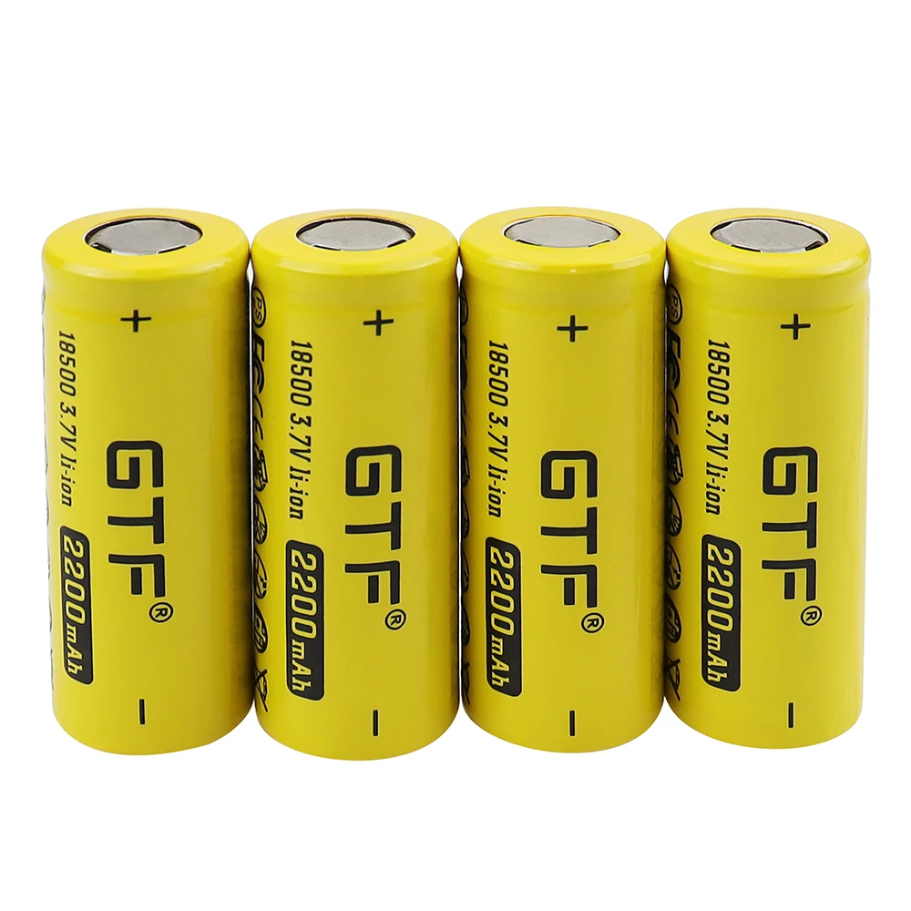 GTF 18500 2200 real capacity 3.7V Li-Ion Rechargeable Battery for Flashlight toy electronic product 3.7V flat head batteries