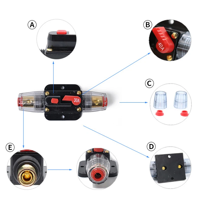 150A 125A 100A 80A 60A 50A 40A 30A 20A 12V 24V 48V Car Resettable Circuit Breaker RV Insurance Fuse Solar Photovoltaic Connector