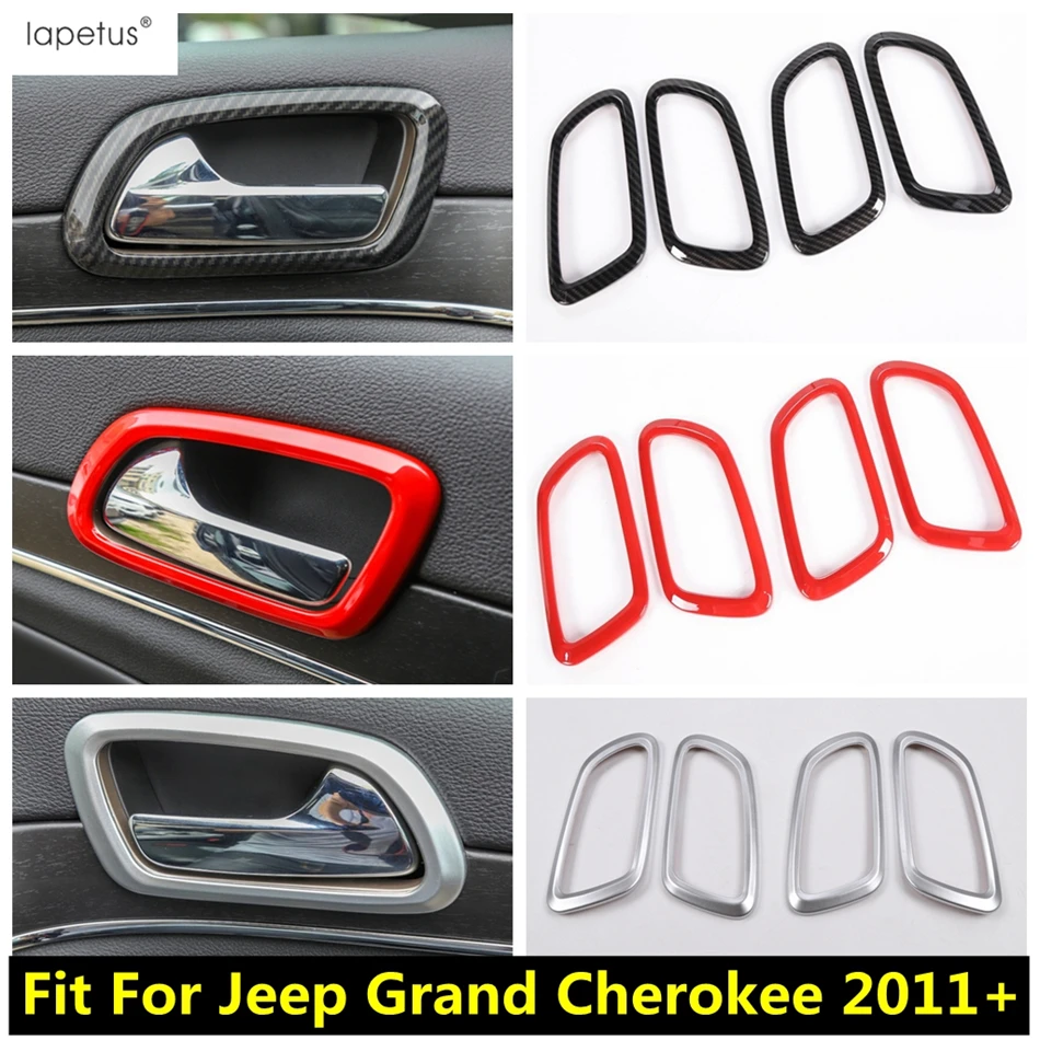 

For Jeep Grand Cherokee 2011 - 2019 Car Door Pull Handle Bowl Frame Cover Kit Trim ABS Carbon Fiber / Red / Matte Accessories