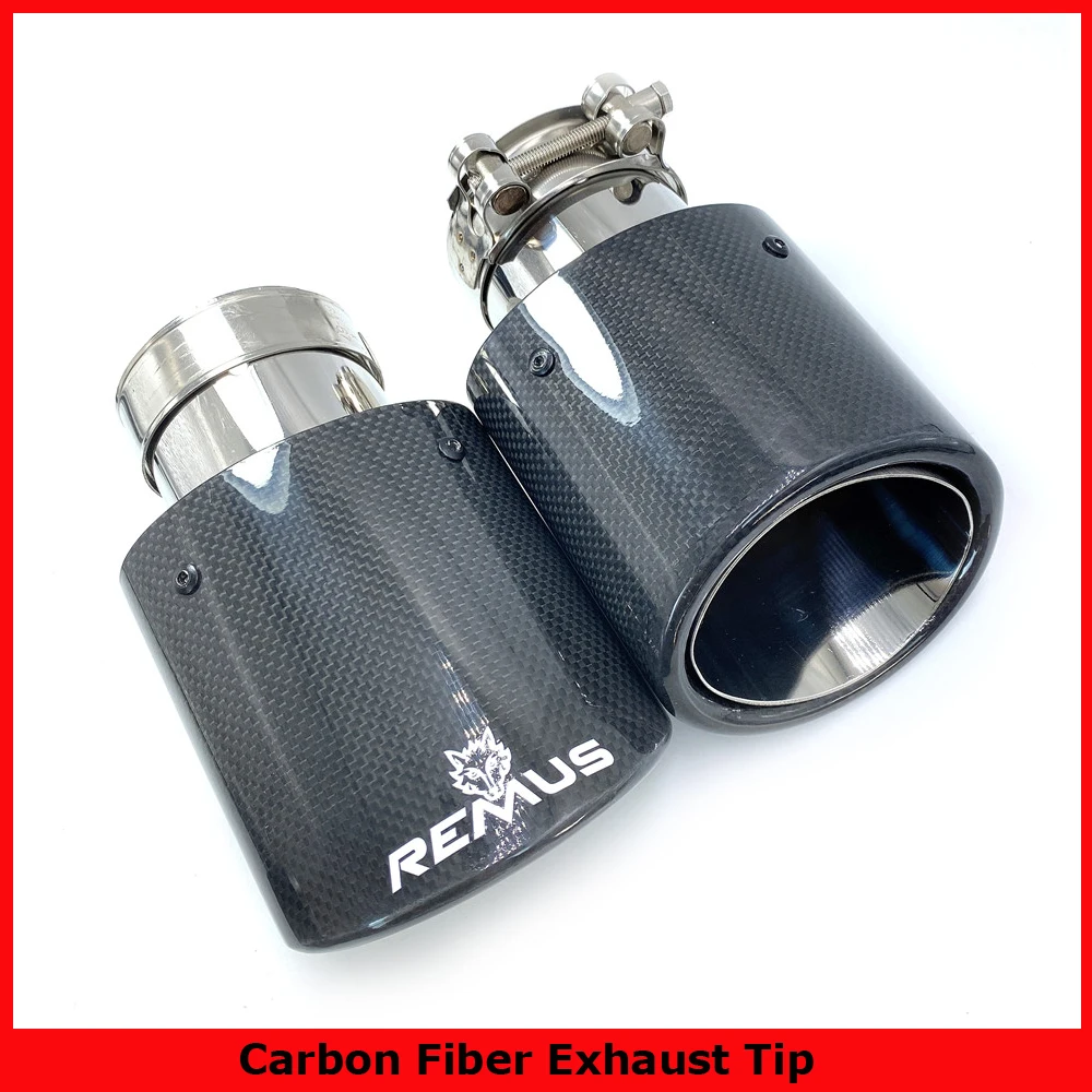 1 Piece Oval Slanted Exhaust Tip Glossy Carbon Fiber With Remus Logo Exhaust Tip Car Muffler Tips Muffler Pipe Car Styling