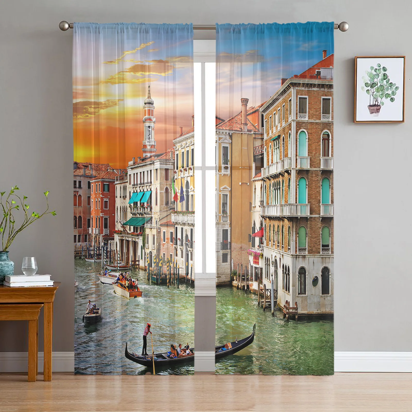 

Venice Dusk Views Houses Window Treatment Tulle Modern Sheer Curtains for Kitchen Living Room the Bedroom Curtains Decoration