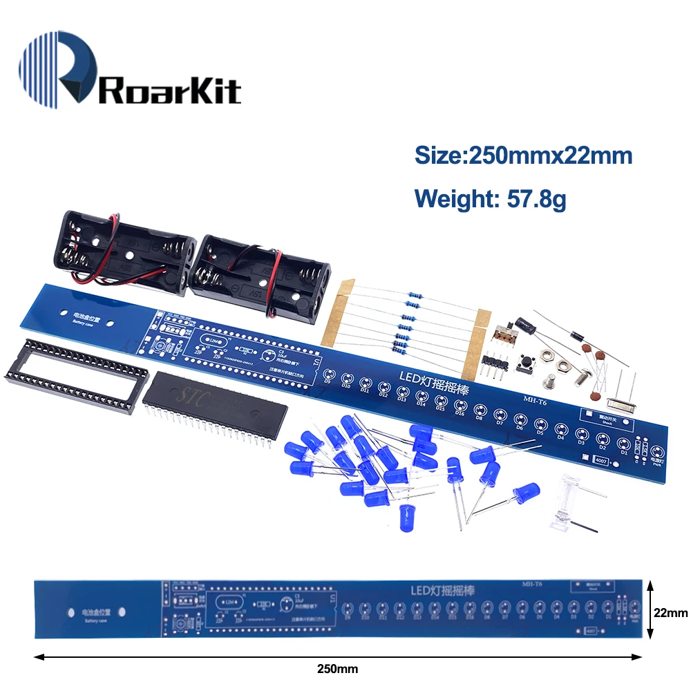 16 Bits POV LED Stick Light Rocker Diy Kit Shaking STC89C52 51 Microcontroller Electronic Solder Kits Blue/Red Display