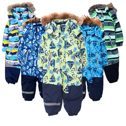 Children's one-piece ski suit plus velvet quilted padded windproof waterproof men and women baby Siamese ski suit