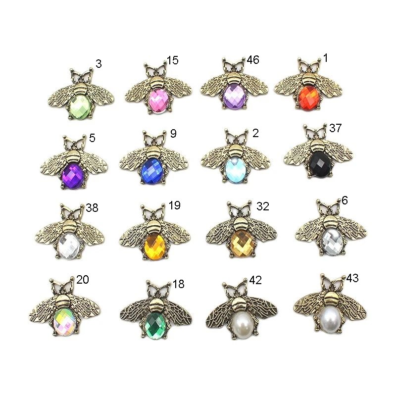 10 Pcs/Lot Lovely Little Bee Insects Rhinestone Buttons Flat Back for Wedding Decoration Metal Brooch Hair Bow DIY Jewelry Craft