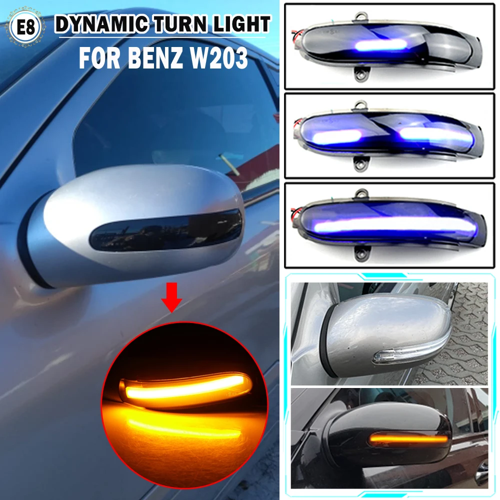 2piece LED Flowing Turn Signal Sequential Side Mirror Indicator Light For Mercedes Benz C Class W203 S203 CL203 2001-2007