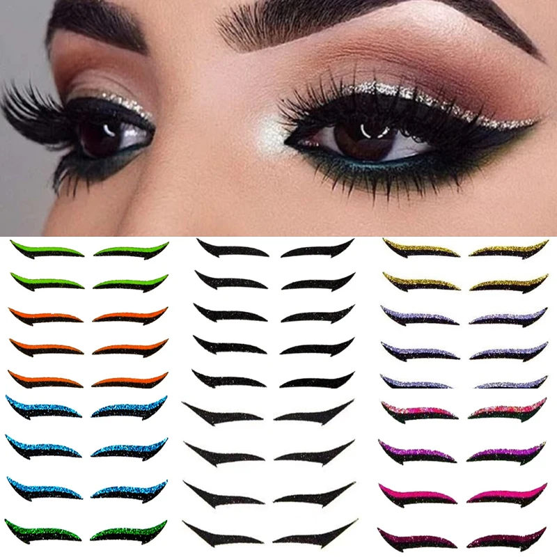 Waterproof Glitter Eyeliner Sticker Set Double Line Eyelid Patch Reusable Self-adhesive Eyelid Sticke Makeup Beauty Tool 6 Pairs