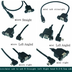 New USB 2.0 B female socket scanner printer panel mounted to USB Mini Micro B 5-pin 90 degree male best quality 0.3m 0.5m cable